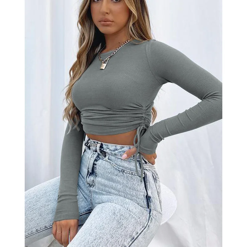 Женская Однотонная футболка на шнуровке, укороченная уличная футболка с круглым вырезом и длинными рукавами, 2021
Женская Однотонная футболка на шнуровке, укороченная уличная футболка с круглым вырезом и длинными рукавами, 2021