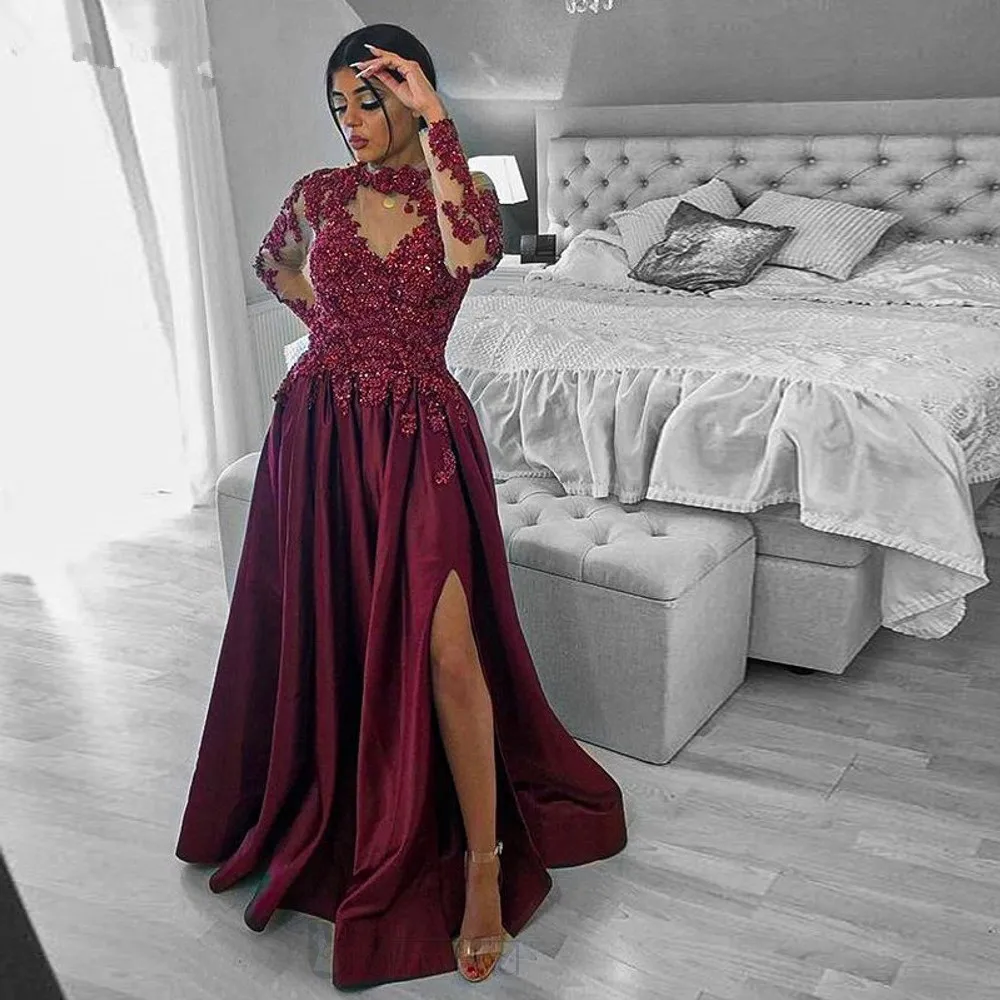 Elegant Burgundy Long Sleeves Evening Dresses 2020 A-Line Satin Lace Appliques Beaded Dubai Arabic Formal Evening Gown Prom
Elegant Burgundy Long Sleeves Evening Dresses 2020 A-Line Satin Lace Appliques Beaded Dubai Arabic Formal Evening Gown Prom