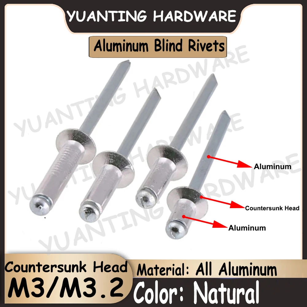 30Pcs M3 M3.2 All Aluminum Flat Countersunk Head Blind Rivet Pop Open Hollow Blind Rivets Bolt Dropper Self-plugging Rivet
30Pcs M3 M3.2 All Aluminum Flat Countersunk Head Blind Rivet Pop Open Hollow Blind Rivets Bolt Dropper Self-plugging Rivet
