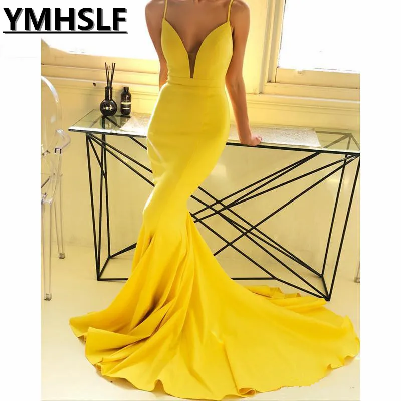 Вечернее атласное платье-русалка, желтое, длинное, на тонких бретелях, с глубоким V-образным вырезом, из эластичного сатина
Вечернее атласное платье-русалка, желтое, длинное, на тонких бретелях, с глубоким V-образным вырезом, из эластичного сатина