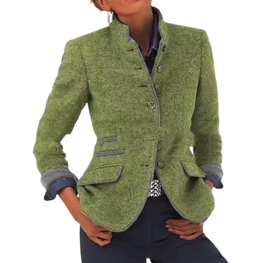 Women Long Sleeve Button Stand Collar Autumn Winter Slim Woolen Coat Jacket
Women Long Sleeve Button Stand Collar Autumn Winter Slim Woolen Coat Jacket