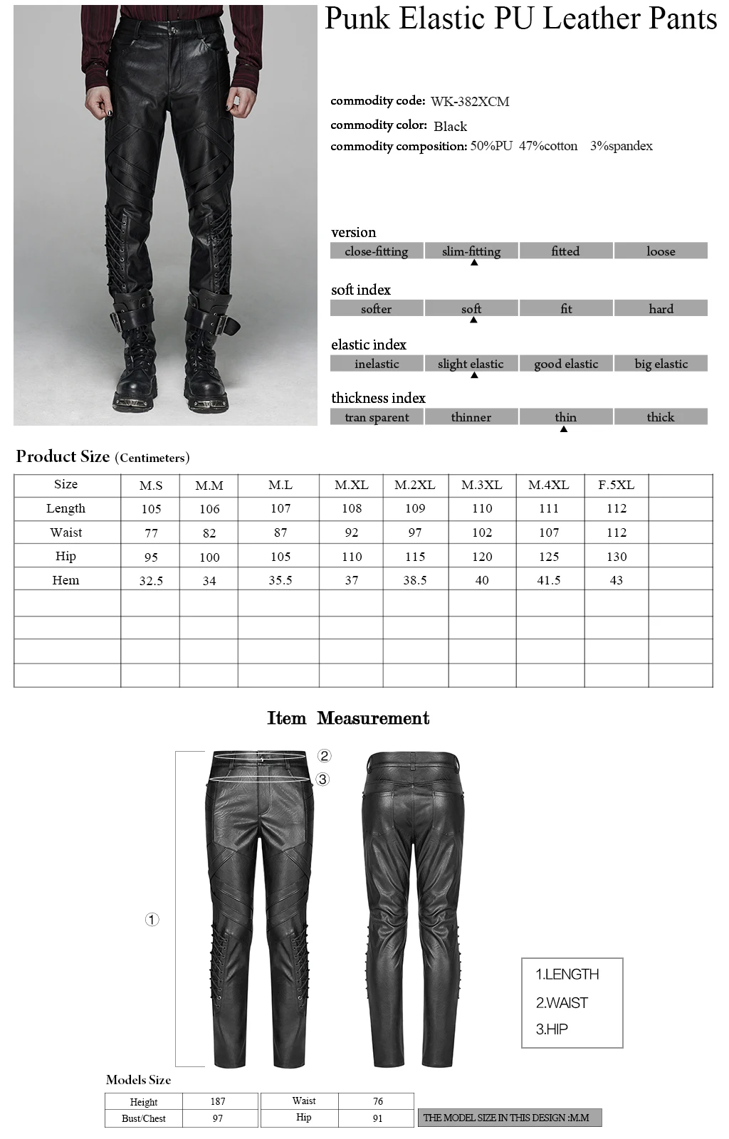 PUNK RAVE Men's Punk Elastic PU Leather Pants Elastic Dark Gothic Rock Club Party Fashion Casual Streetwear Men Trousers
PUNK RAVE Men's Punk Elastic PU Leather Pants Elastic Dark Gothic Rock Club Party Fashion Casual Streetwear Men Trousers