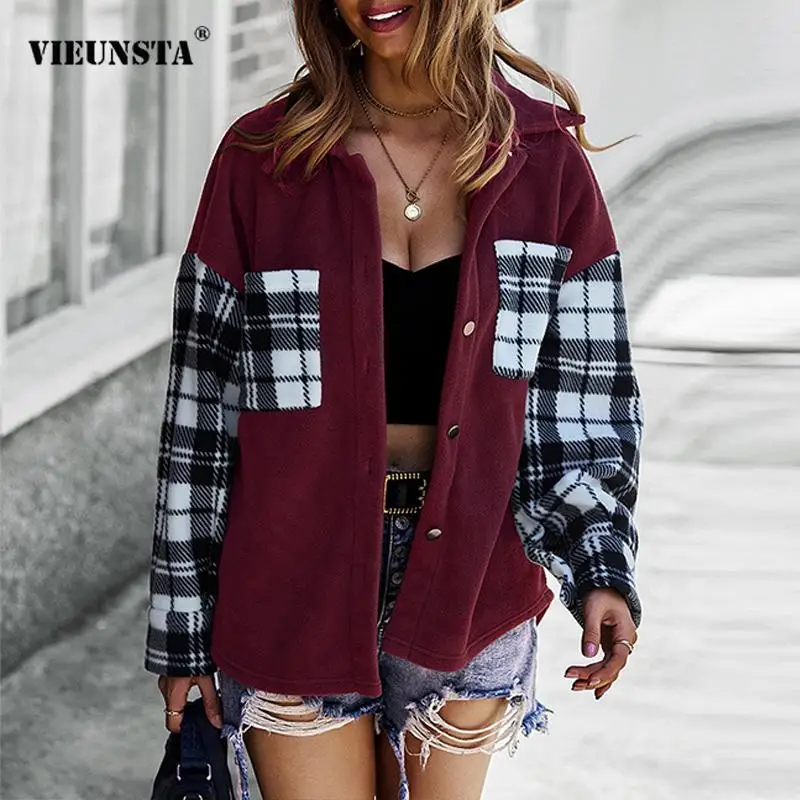 Women Lapel Long Sleeve Button Plaid Jacket Elegant Temperament Splicing Fleece Warm Coat 2021 Autumn Winter Commuter Streetwear
Women Lapel Long Sleeve Button Plaid Jacket Elegant Temperament Splicing Fleece Warm Coat 2021 Autumn Winter Commuter Streetwear