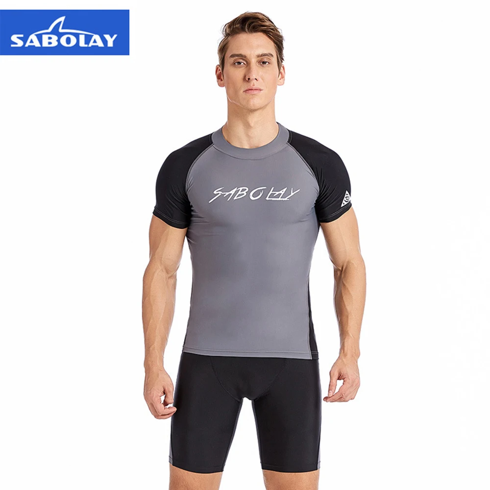 

SABOLAY Men Rashguard Lycra Quick Dry Swimsuit Surf Sunscreen UV Protection Rash Guard Diving Suit Tight Beach Shirt Short Trunk