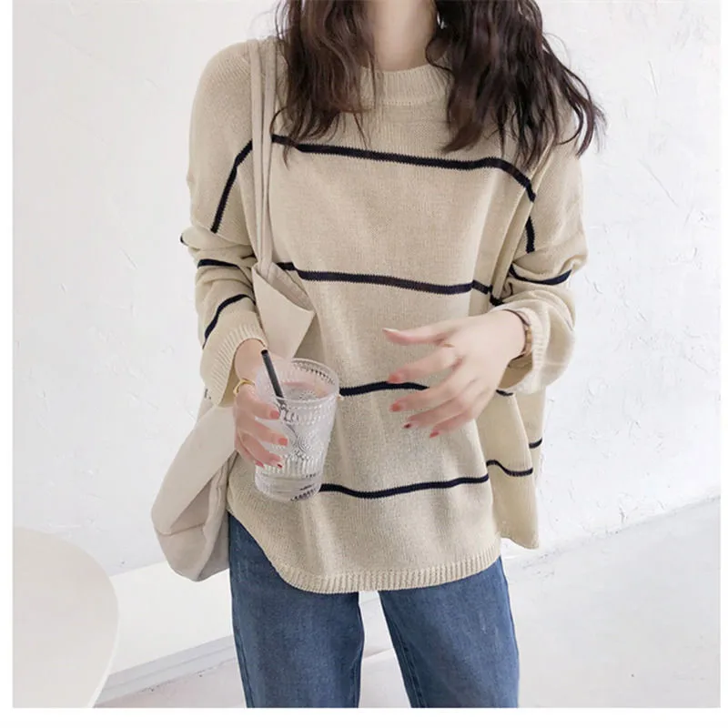 Spring Autumn Women Color Contrast Stripe Sweater Loose O-Neck Knitwear Lazy Style Jumper Women Pullover Tops TT0239
Spring Autumn Women Color Contrast Stripe Sweater Loose O-Neck Knitwear Lazy Style Jumper Women Pullover Tops TT0239