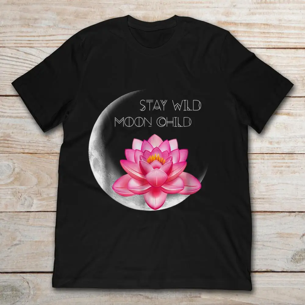 Детская футболка с цветком лотоса и надписью Stay Wild Moon|Мужские футболки| |