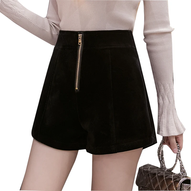 Женские бархатные шерстяные шорты на молнии, с высокой талией
Женские бархатные шерстяные шорты на молнии, с высокой талией