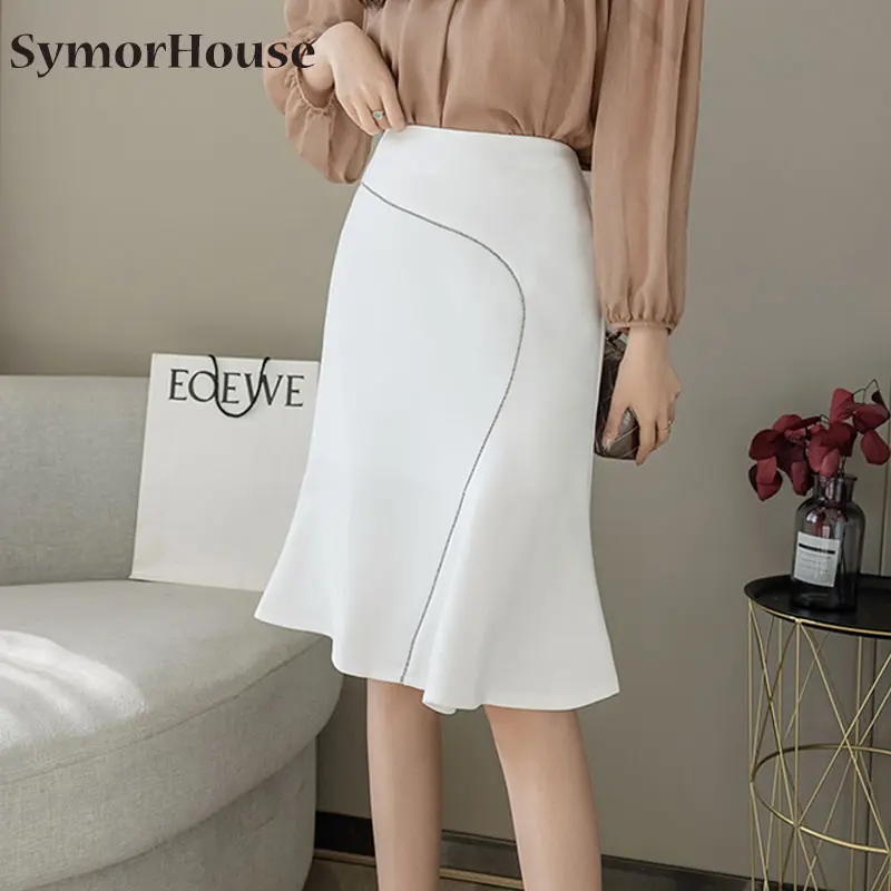 Spring Summer Elegant Midi Women Skirts High Waist 2022 Fashion Mermaid Skirt Black White Elastic OL Skirts Womens 
Spring Summer Elegant Midi Women Skirts High Waist 2022 Fashion Mermaid Skirt Black White Elastic OL Skirts Womens