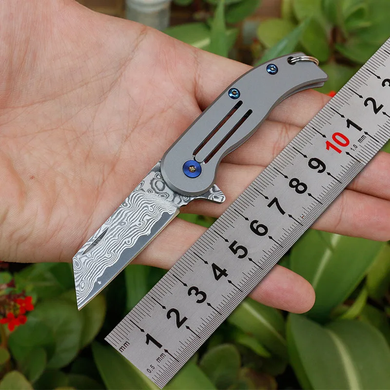 D2 Damascus Steel Titanium Alloy Handle Keychain Mini EDC Portable Folding Knife Pocket Knife Gift Camping Survival knife
D2 Damascus Steel Titanium Alloy Handle Keychain Mini EDC Portable Folding Knife Pocket Knife Gift Camping Survival knife