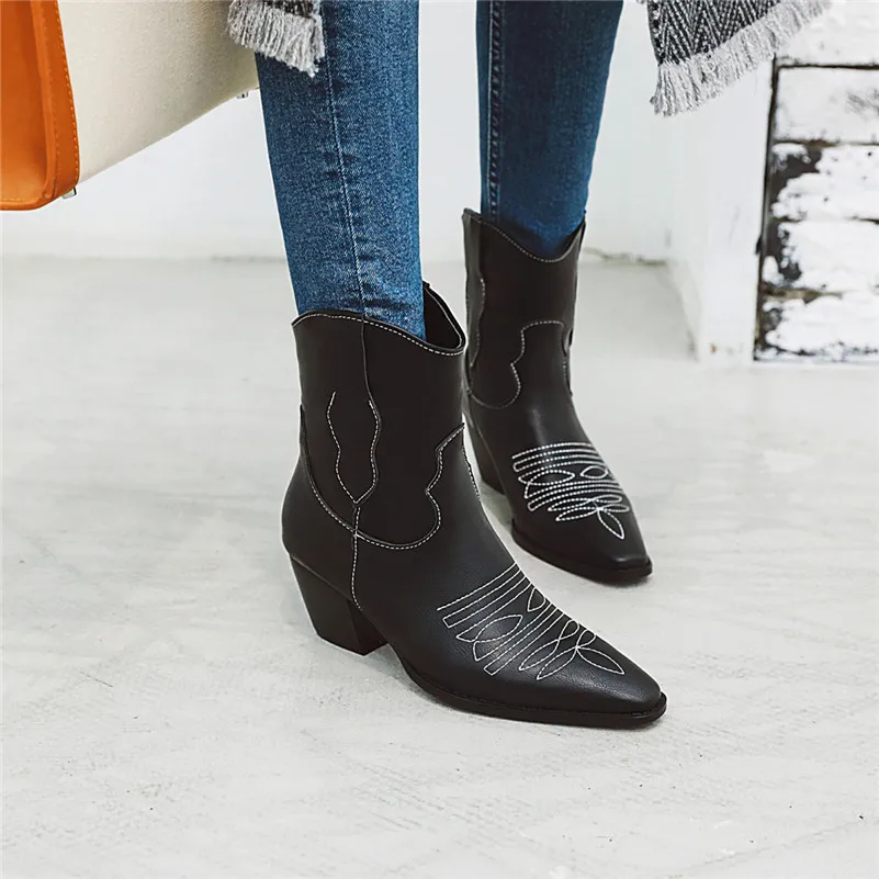 Meotina Autumn Western Boots Women Mixed Colors Thick High Heel Ankle Boots Slip on Pointed Toe Short Shoes Ladies Winter 34-46
Meotina Autumn Western Boots Women Mixed Colors Thick High Heel Ankle Boots Slip on Pointed Toe Short Shoes Ladies Winter 34-46