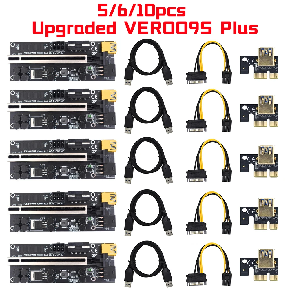 5/6/10 шт. Райзер-карта VER009S Plus PCIe USB 3 0 кабель PCI-E Express 1x до 16x адаптер-удлинитель для