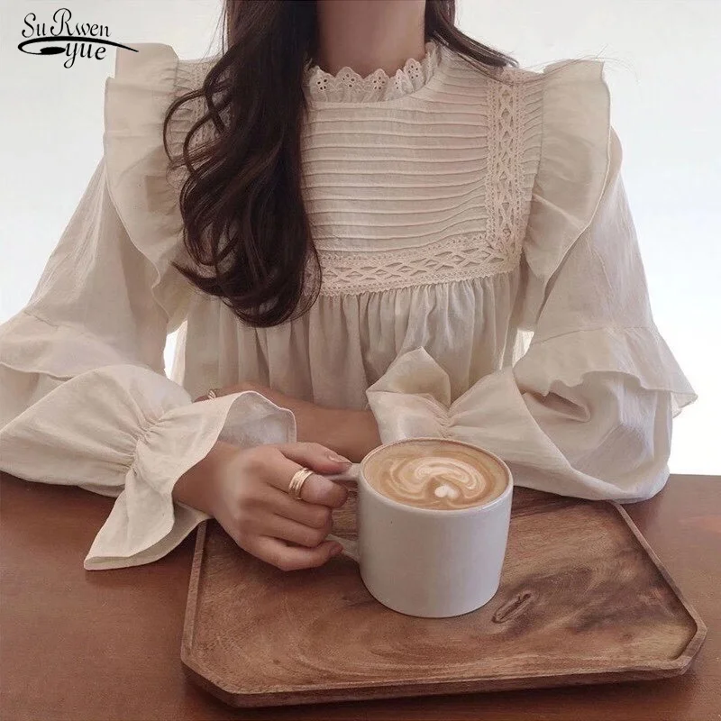 French Loose O-neck Long Sleeve White Blouse Retro Vintage Tops Hook Flower Hollow Clothes Elegant Fashion Ruffle Shirt 17894
French Loose O-neck Long Sleeve White Blouse Retro Vintage Tops Hook Flower Hollow Clothes Elegant Fashion Ruffle Shirt 17894