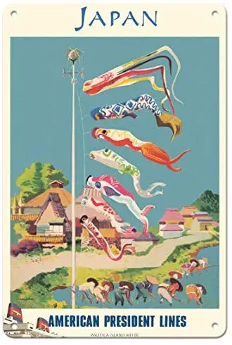 Japan - Carp Streamer (Koinobori) -американский президент Lines - Ocean Liner от Millard Sheets c. Металлический жестяной знак
Japan - Carp Streamer (Koinobori) -американский президент Lines - Ocean Liner от Millard Sheets c. Металлический жестяной знак