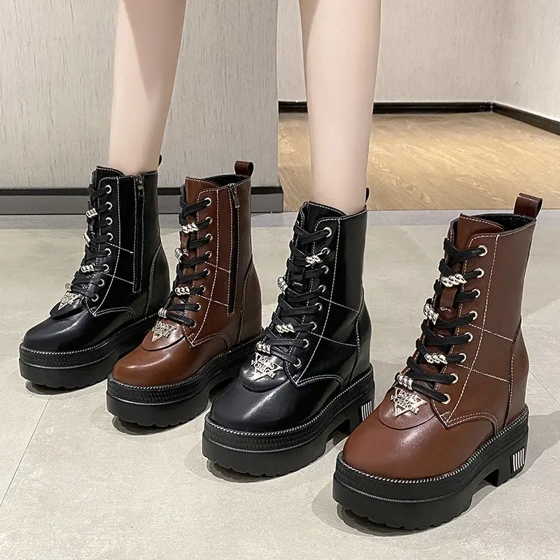 Platform Chunky Boots Women Thick Bottom Shoes Increase Winter Warm Plush Ankle Boots Woman Leather Metal Motorcycle Botas 10cm
Platform Chunky Boots Women Thick Bottom Shoes Increase Winter Warm Plush Ankle Boots Woman Leather Metal Motorcycle Botas 10cm