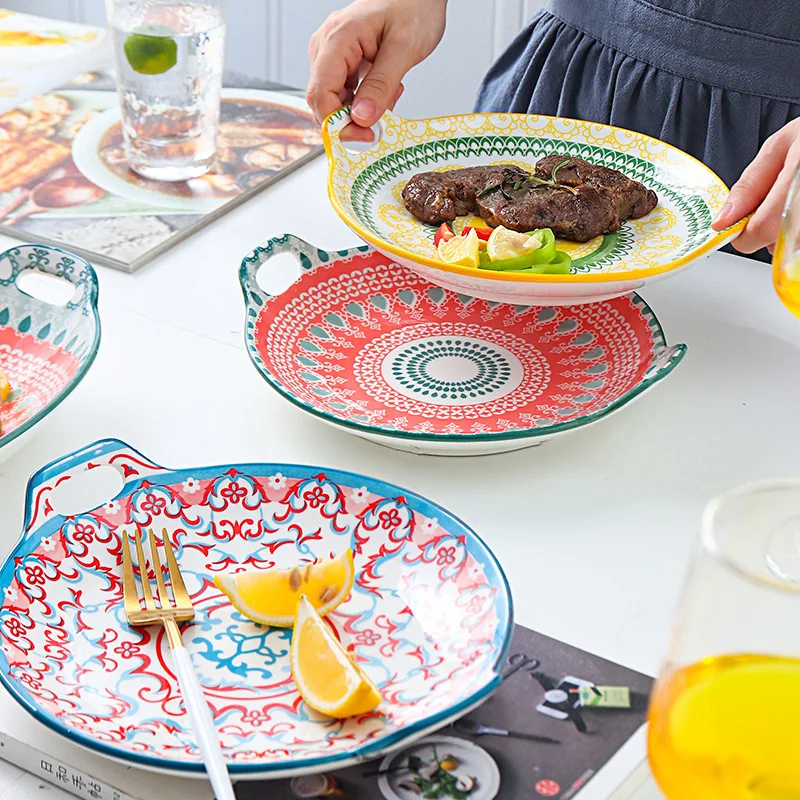 Nordic Creative Double Handle Hand Painted Plate Ceramic Tableware Under Glazed Dessert Dish Microwave Snack Steak Salad Plate
Nordic Creative Double Handle Hand Painted Plate Ceramic Tableware Under Glazed Dessert Dish Microwave Snack Steak Salad Plate