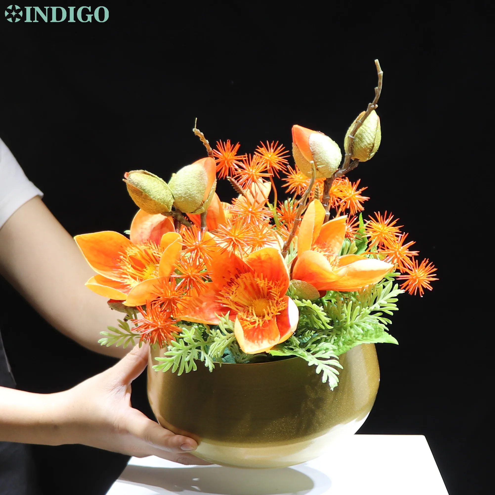 Orange Kapok Centerpiece (1 Set Bonsai With Metal Vase ) Customized Designed Table Flower Arrangment - INDIGO
Orange Kapok Centerpiece (1 Set Bonsai With Metal Vase ) Customized Designed Table Flower Arrangment - INDIGO
