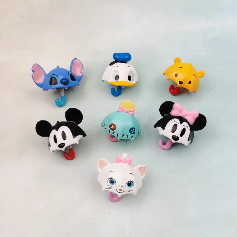 

7Pcs/Set Disney Mickey Minnie Donald Stitch Scrump Marie Winnie Pooh Action Figure Toys Dolls Umbrella Decoration Kids Gift