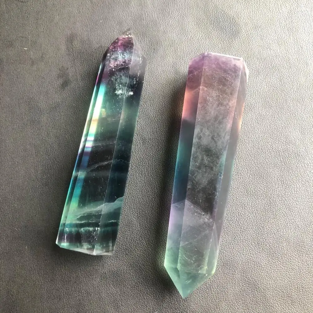Natural Hexagonal Crystal Quartz Healing Fluorite Wand Stone Purple Green Gem Pillar Fluorite Crystal Bar