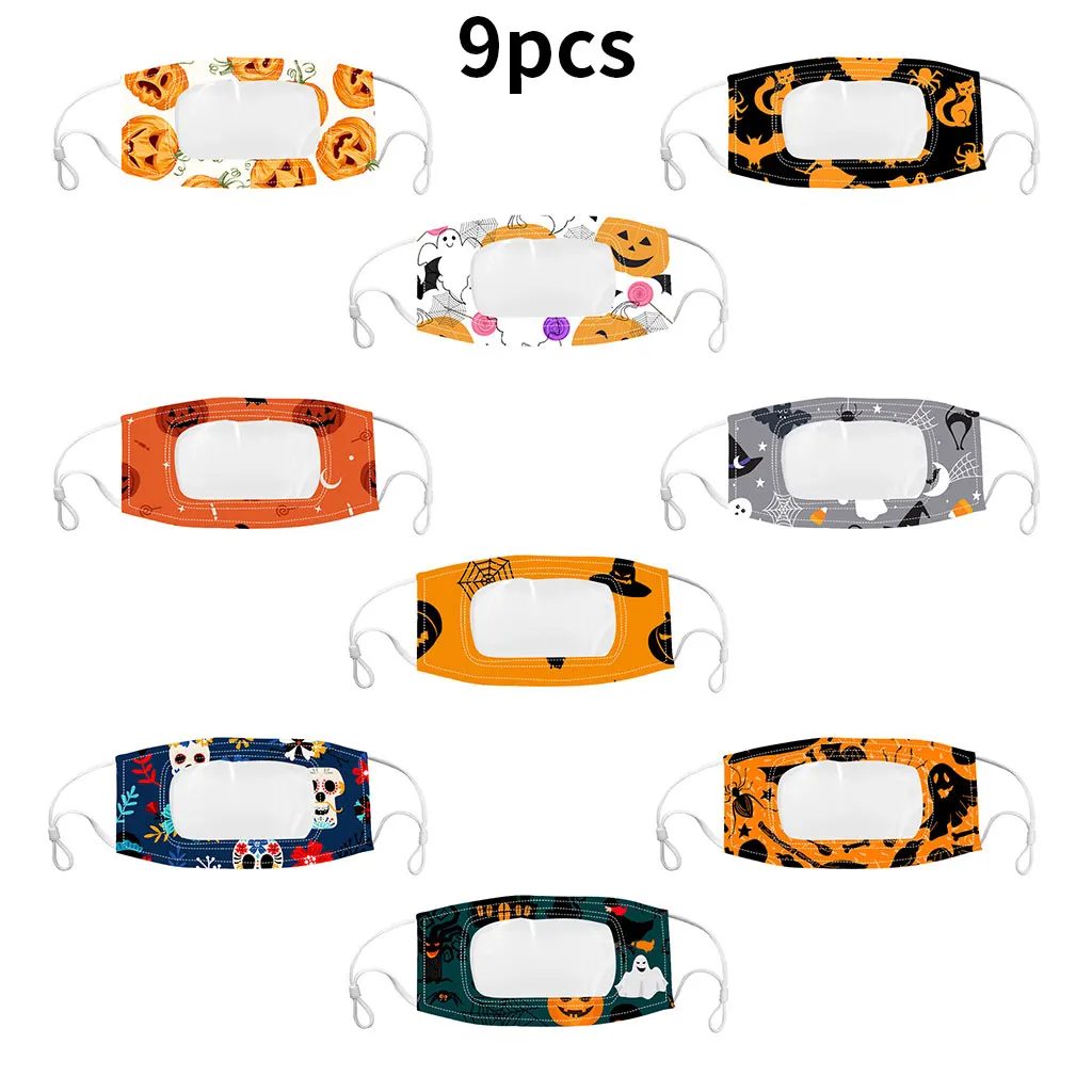 9Pcs/Set Adult Halloween Transparent Mouth Mask Visible Expression Cartoon Pumpkin Print Washable Dustproof Face Cover for The
9Pcs/Set Adult Halloween Transparent Mouth Mask Visible Expression Cartoon Pumpkin Print Washable Dustproof Face Cover for The