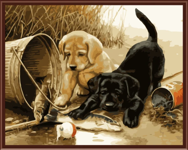 Frameless picture on wall acrylic Painting By Numbers abstract drawing by numbers unique Gift coloring Two Cute Dog | Дом и сад