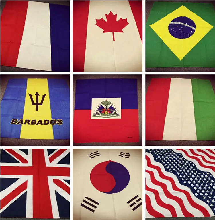 Cotton Flag Series USA UK France South Korea Brazil Germany Canada Mexico Punk Hip-hop Headwear/Hair Neckerchief Scarf Bandanas
Cotton Flag Series USA UK France South Korea Brazil Germany Canada Mexico Punk Hip-hop Headwear/Hair Neckerchief Scarf Bandanas