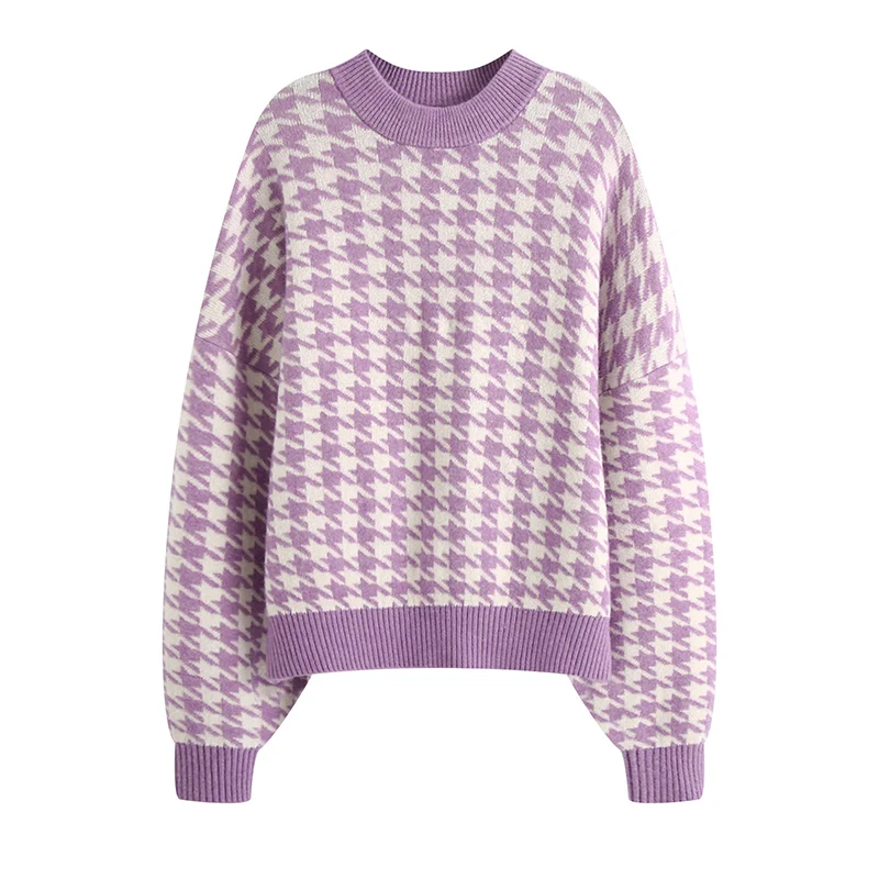 Ladies Sweater Round Neck Sweater New Plaid Sweater Pullover Loose-fitting Korean Style Small Lady Knit Top
Ladies Sweater Round Neck Sweater New Plaid Sweater Pullover Loose-fitting Korean Style Small Lady Knit Top