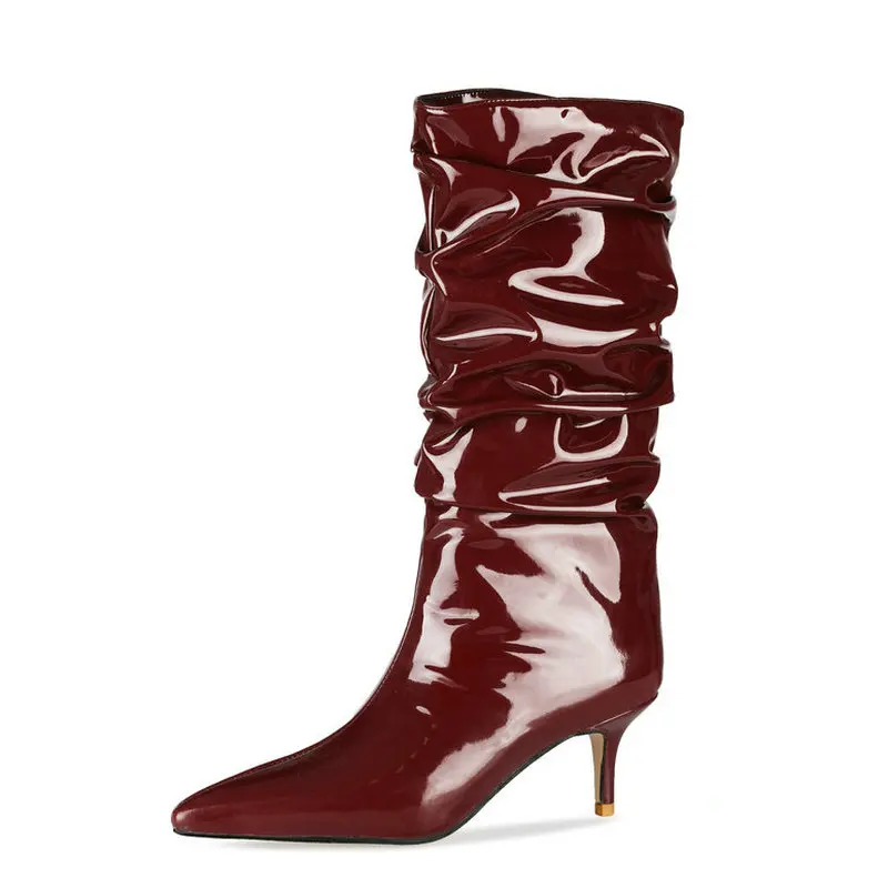 2021 Spring autumn Slip On Women's Shoes Fashion Patent Leather Ladies Knee High Boots Comfortable Mid-Heel Pleated Winter Boots
2021 Spring autumn Slip On Women's Shoes Fashion Patent Leather Ladies Knee High Boots Comfortable Mid-Heel Pleated Winter Boots