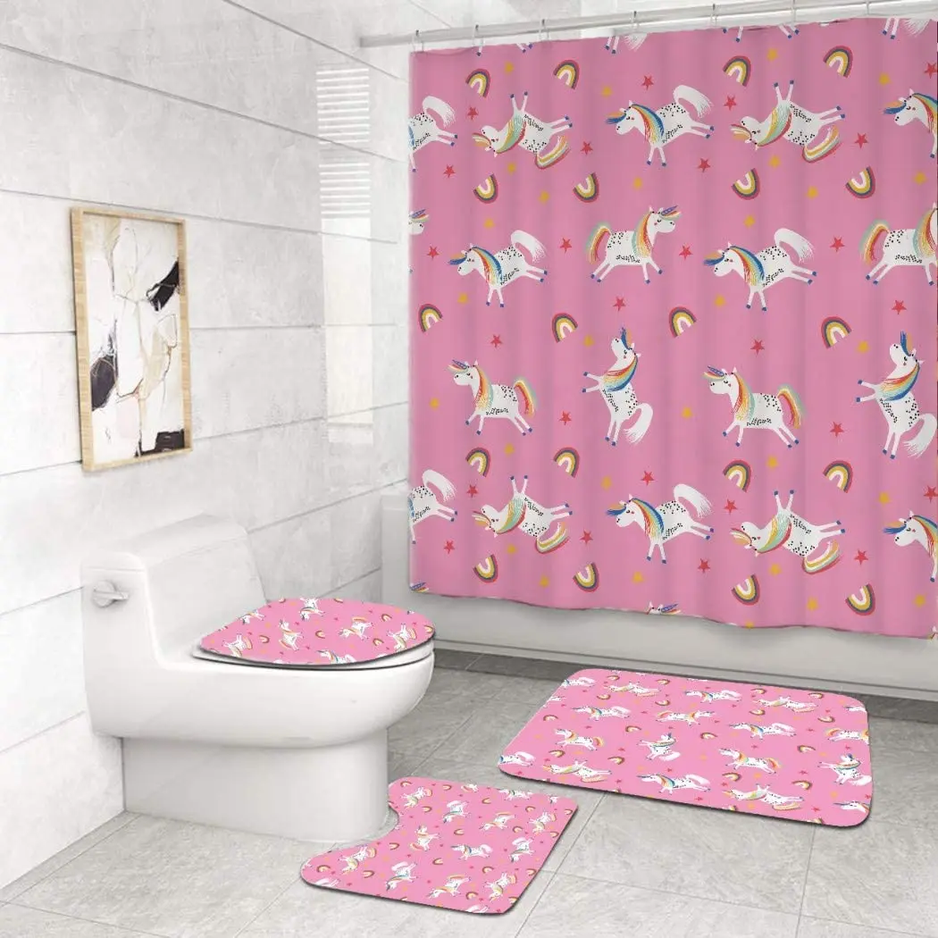 Pink Unicorn Cartoon Print Shower Curtain Set Carpet Cover Toilet Cover Bathroom Mat Cushion Cover Bathroom Curtain Household
Pink Unicorn Cartoon Print Shower Curtain Set Carpet Cover Toilet Cover Bathroom Mat Cushion Cover Bathroom Curtain Household