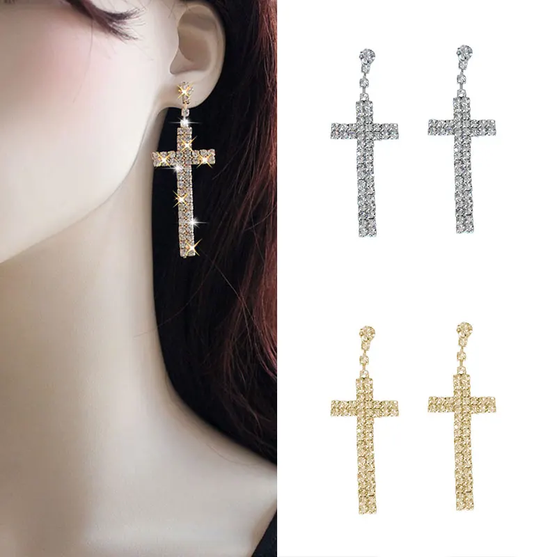 Full Rhinestone Cross Earrings Exquisite Silver Pin Earrings Temperament Jewelry Stylish Pretty Eardrop Western Style Dangler
Full Rhinestone Cross Earrings Exquisite Silver Pin Earrings Temperament Jewelry Stylish Pretty Eardrop Western Style Dangler