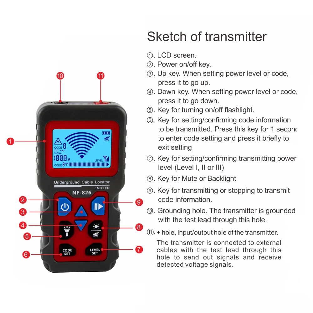 NF-826 Portable Wire Trackers Practical Telephone Lines Locator Underground Wires Detector Professional Cable Finder
NF-826 Portable Wire Trackers Practical Telephone Lines Locator Underground Wires Detector Professional Cable Finder