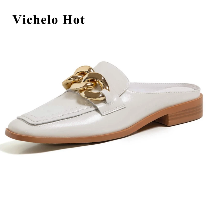 Vichelo Hot genuine leather square toe mules low heel young lady metal fasteners fashion slip on outside slipper shoes women L60
Vichelo Hot genuine leather square toe mules low heel young lady metal fasteners fashion slip on outside slipper shoes women L60