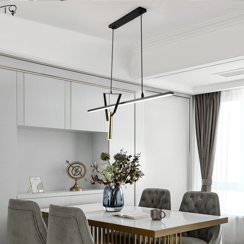 Nordic Modern Minimalist Long Strip Led Pendant Light Creative Geometry Simple Hanging Lamp Dining Room Living Studio Cafe | Лампы и