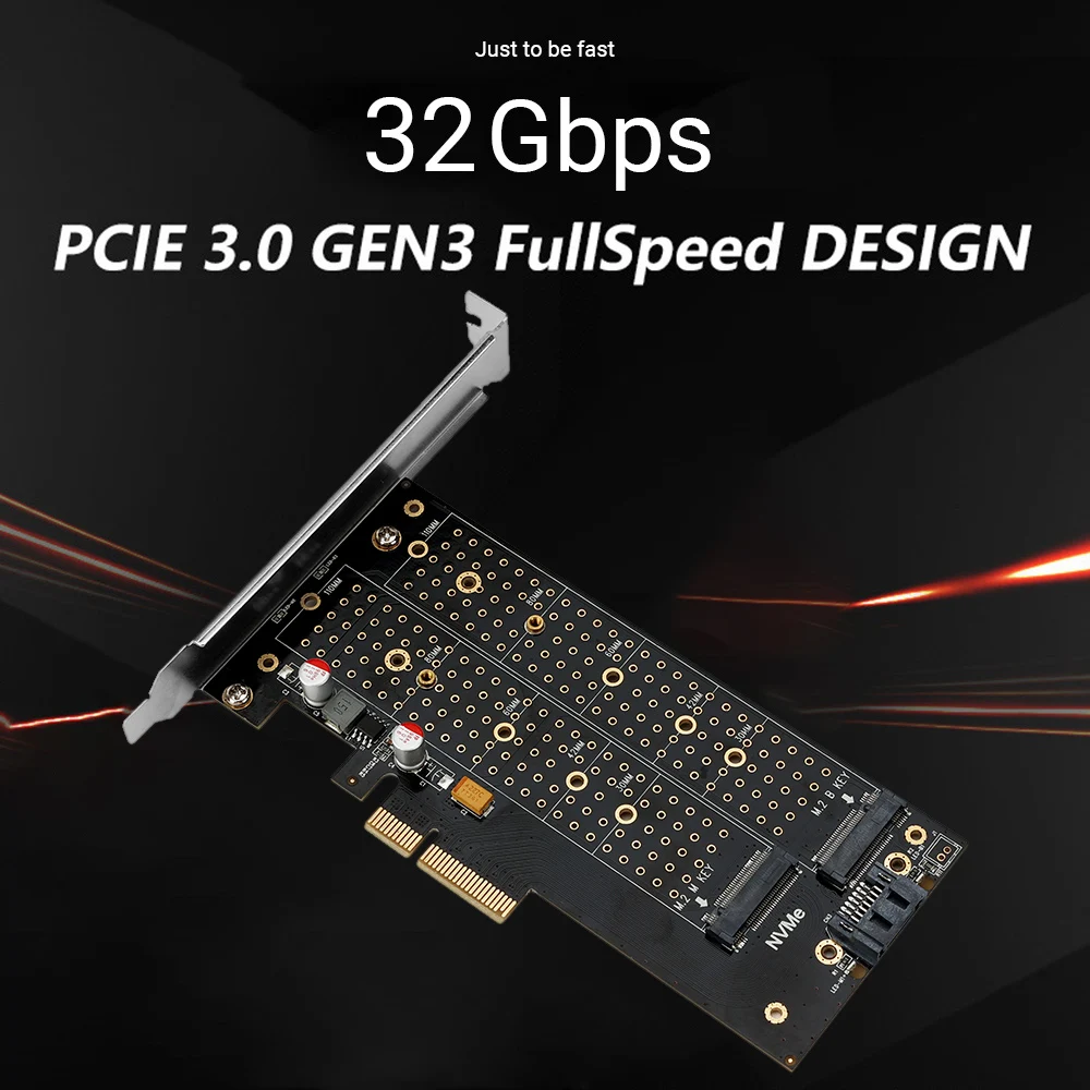 PCIE X4 Expansion Card SSD to PCI Express Card Key M + Key B M.2 NVMe Adapter Supports 2230 2242 2260 2280 22110 SSD 
PCIE X4 Expansion Card SSD to PCI Express Card Key M + Key B M.2 NVMe Adapter Supports 2230 2242 2260 2280 22110 SSD