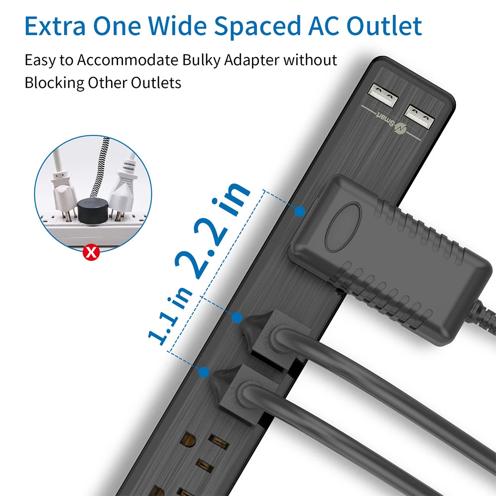 NTON силовой настенный сетевой протектор US POWER Strip черный с 10 футовым удлинительным