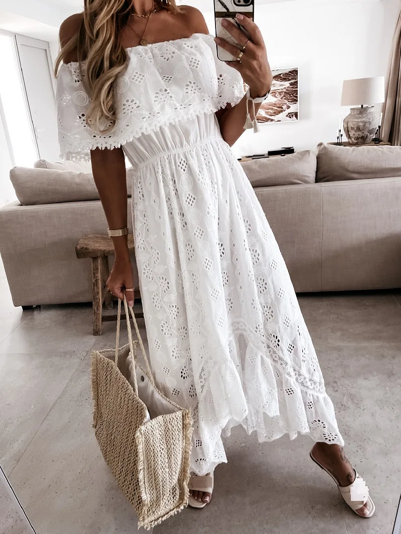 boho hippie chic white lace dress Summer vacation sexy off shoulder slash neck ruffle high low maxi dress,robe blanche dentelle
boho hippie chic white lace dress Summer vacation sexy off shoulder slash neck ruffle high low maxi dress,robe blanche dentelle