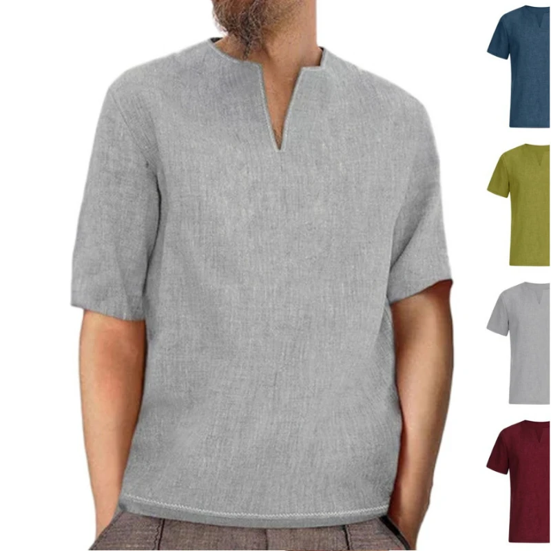 2021 New Summer Men's Cotton and Linen Ethnic Fashion T-shirt Style Linen Solid Color V-neck Short-sleeved T-shirt Top
2021 New Summer Men's Cotton and Linen Ethnic Fashion T-shirt Style Linen Solid Color V-neck Short-sleeved T-shirt Top