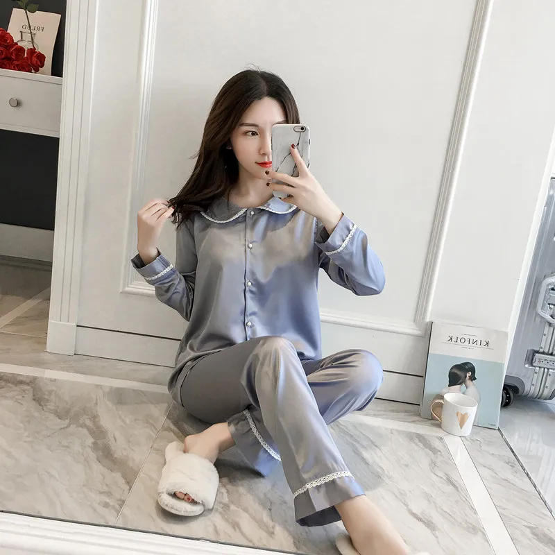 Spring/Summer Sweet Pink Girl Emulation Silk Button Long Sleeve Trousers Pajamas Home Dress Doll Collar Casual Homewear Set 2PCS
Spring/Summer Sweet Pink Girl Emulation Silk Button Long Sleeve Trousers Pajamas Home Dress Doll Collar Casual Homewear Set 2PCS