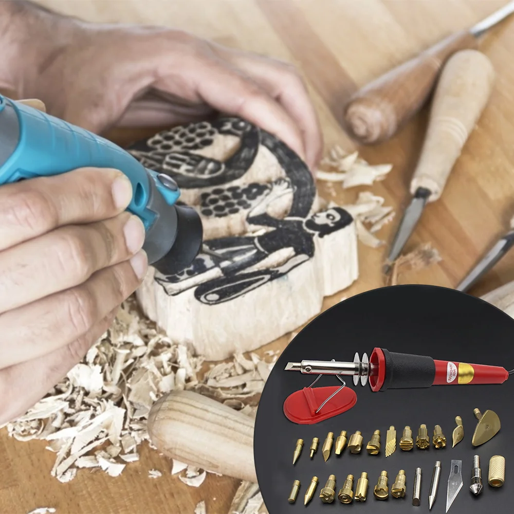 26 Pcs Wood Burning Kit Electric Iron Pen Wood Burner Soldering Tips Stencil Stand Soldering Iron Gourd Wood Board Painting Tool 
26 Pcs Wood Burning Kit Electric Iron Pen Wood Burner Soldering Tips Stencil Stand Soldering Iron Gourd Wood Board Painting Tool