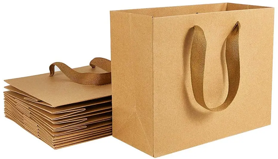 

10 упаковок, прямоугольные пакеты из крафт-бумаги, подарочные пакеты, пакеты для покупок, коричневые бумажные пакеты, с ручками из нейлоновог...