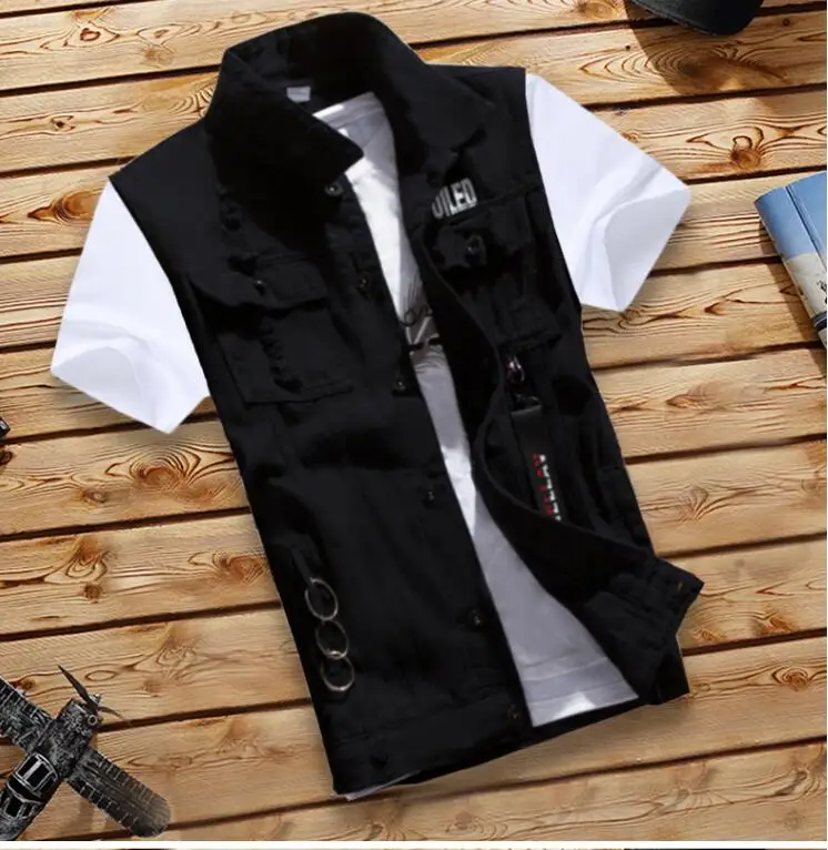 2021 new men's personality hole denim vest men's summer Europe locomotive slim denim vest pants sets singer costumes
2021 new men's personality hole denim vest men's summer Europe locomotive slim denim vest pants sets singer costumes