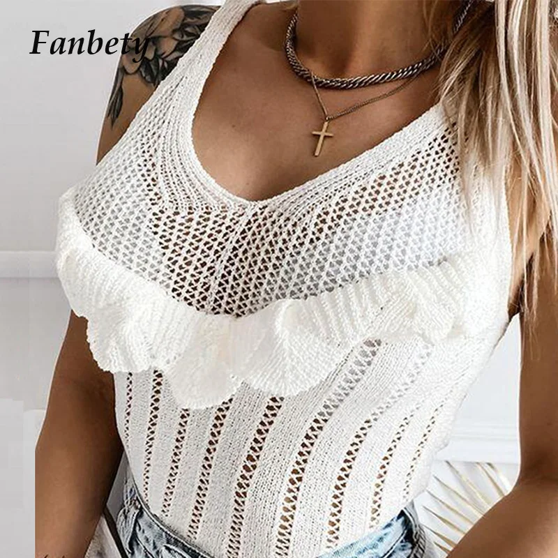 Summer Sexy Fahsion V-Neck Hollow Out Ruffle Shirt Women Blouse Elegant Sleeveless Slim Vest Top 2021 Lady Casual Blusa Pullover
Summer Sexy Fahsion V-Neck Hollow Out Ruffle Shirt Women Blouse Elegant Sleeveless Slim Vest Top 2021 Lady Casual Blusa Pullover