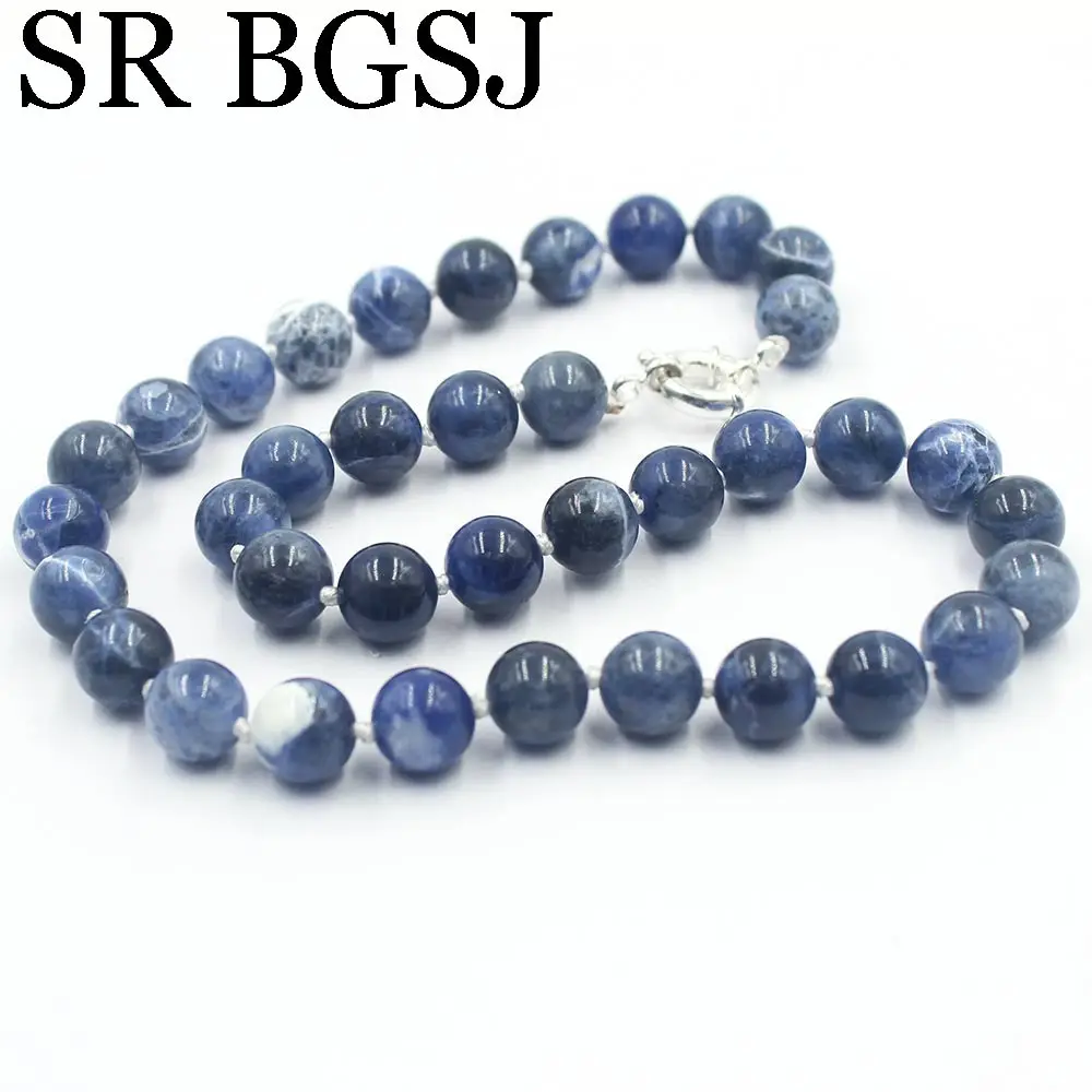 

Free Ship 10mm Blue Sodalite Round Beads Knot Genuine Stone Chocker Women Jewelry Necklace Strand 17.5"