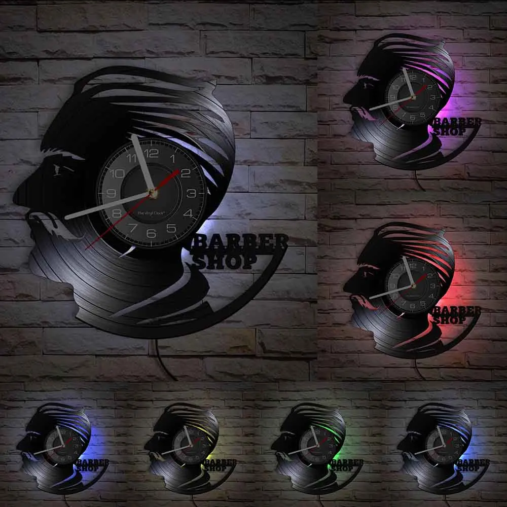 Barber Shop Wall Clock Made Of Real Vinyl Record Hair-cut Hairdresser Themed Retro Wall Watch With LED Backlight Gift For Barber
Barber Shop Wall Clock Made Of Real Vinyl Record Hair-cut Hairdresser Themed Retro Wall Watch With LED Backlight Gift For Barber