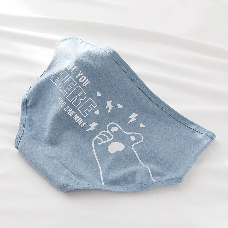 Women's Cotton Underwear Comfortable And Breathable Blue Polar Bear Cartoon Lattice Letters Mid-Waist Youth Briefs | Женская одежда