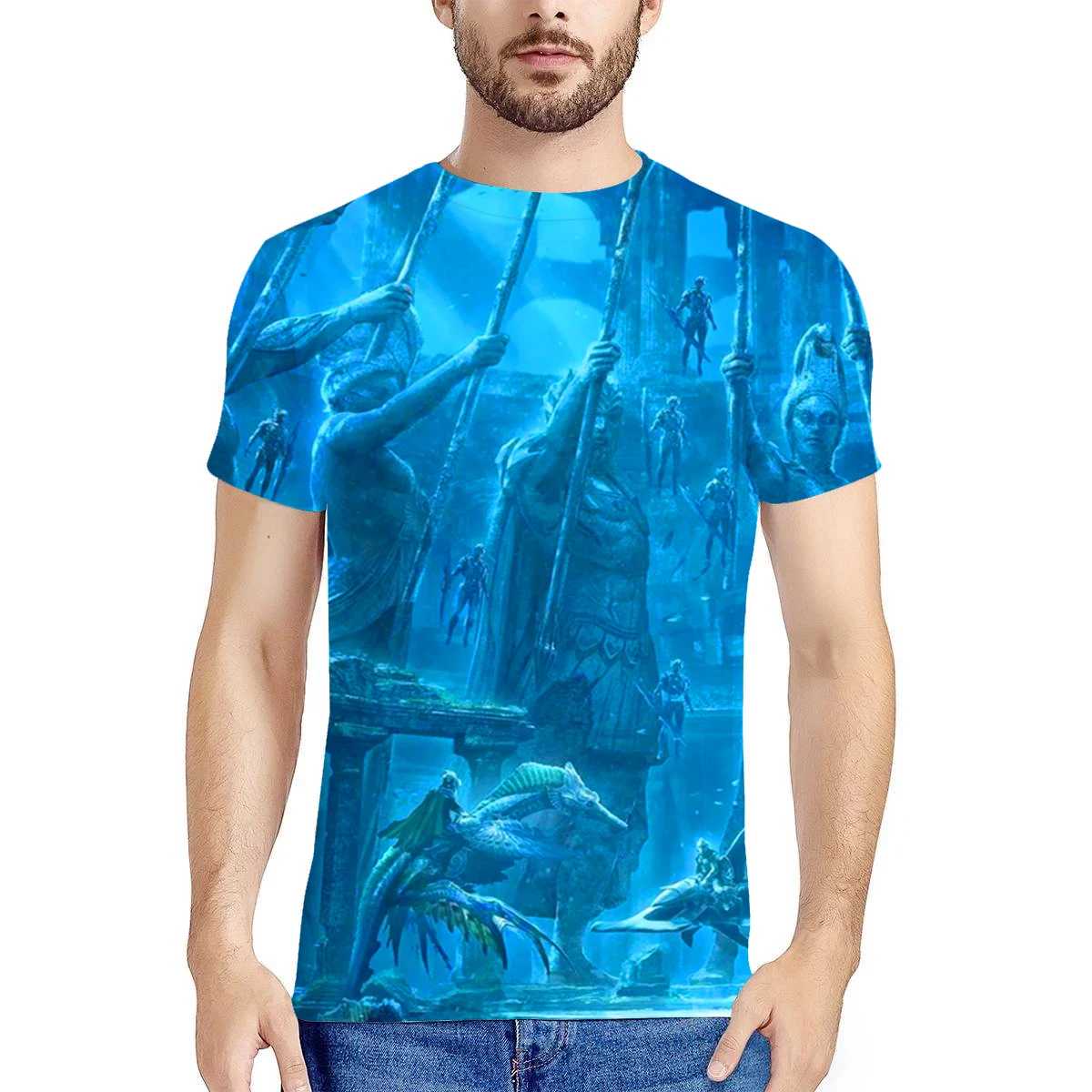 

Multicolor optional Summer New Men And Women Tide Cool Aquaman 3d Printed Short Sleeve T-shirt Streets Youth Ventilate Top