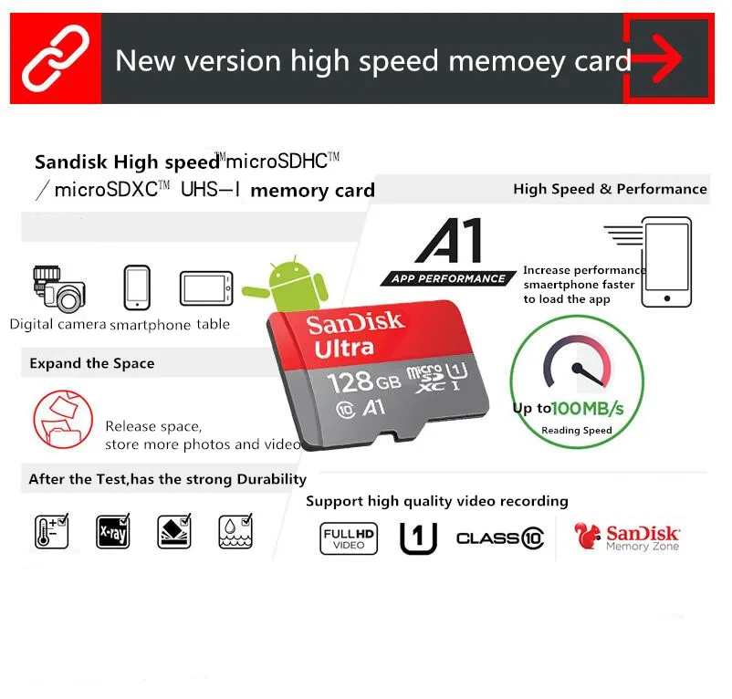 Sandisk A1 U1 SD Card Class 10 32GB 64GB 128GB 256GB High Speed Mini USB 2.0 SD SDHC TF Flash Memory Card MS Pro Duo PSP Adapter
Sandisk A1 U1 SD Card Class 10 32GB 64GB 128GB 256GB High Speed Mini USB 2.0 SD SDHC TF Flash Memory Card MS Pro Duo PSP Adapter