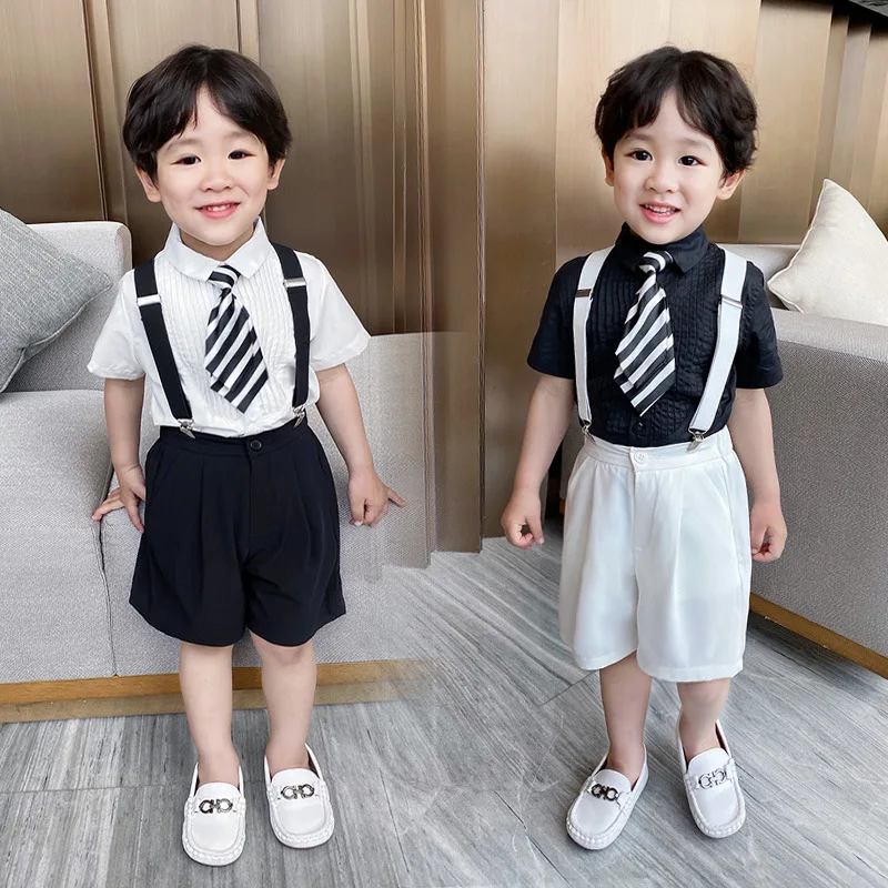 Baby Boys Wedding Clothes Set Korean Handsome Kids Costumes Set Lapel Solid Shirts Suspender Shorts 2pcs Suits for Boy 2-8 Years
Baby Boys Wedding Clothes Set Korean Handsome Kids Costumes Set Lapel Solid Shirts Suspender Shorts 2pcs Suits for Boy 2-8 Years