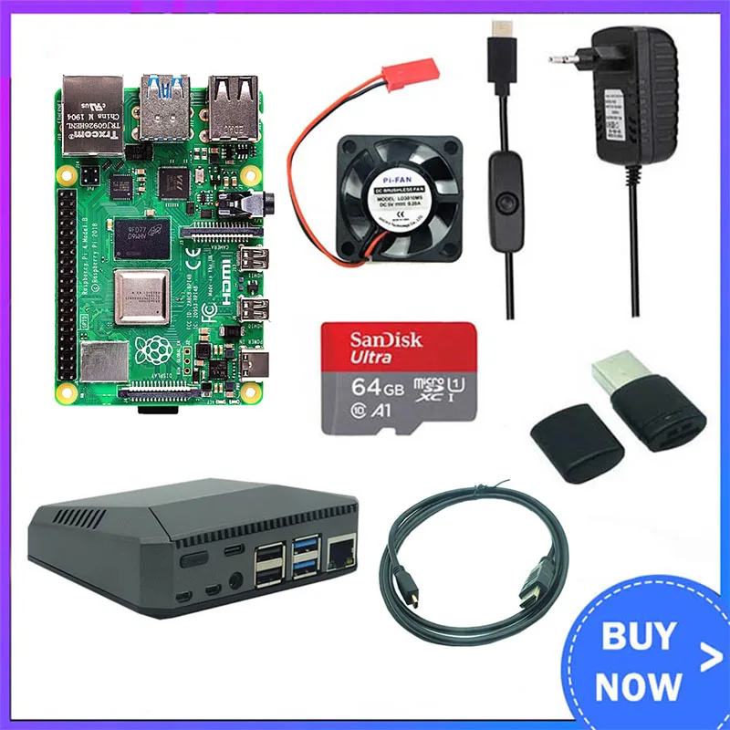 Плата Raspberry Pi 4 Model B 2 ГБ/4 Гб + алюминиевый чехол переключатель питания 3 А SD карта