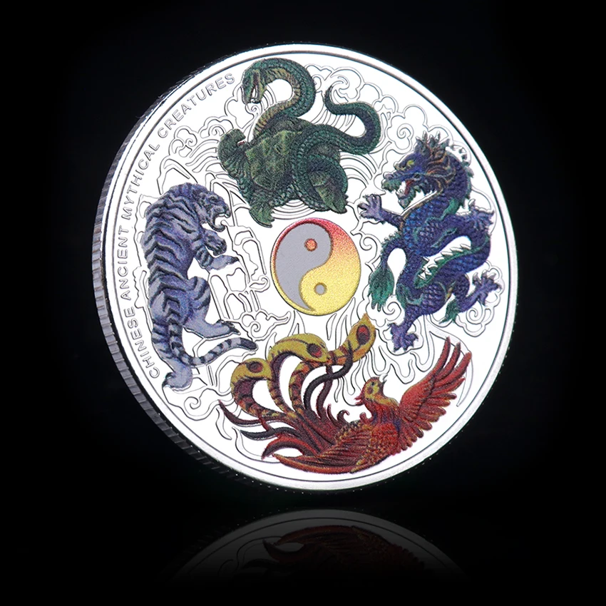

Color Printing Embossed Metal Commemorative Coin Gift Of The Four Great Beasts Decorative Coins Home Decoration Souvenir Gifts