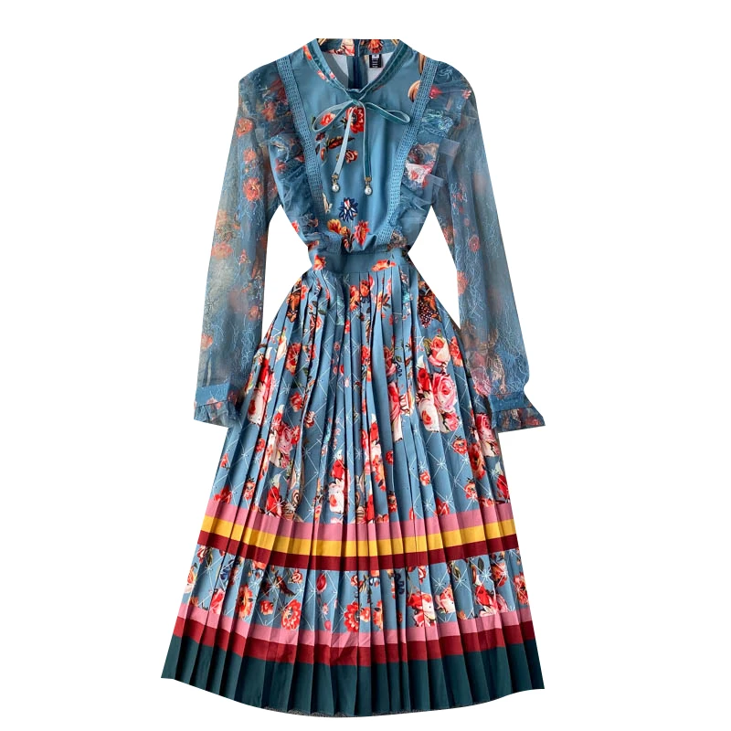 Women Boho Floral Pleated Dress Design Lace Long Sleeve Ruffles A-line Dress Autumn Retro Print Court Wind Midi Dress
Women Boho Floral Pleated Dress Design Lace Long Sleeve Ruffles A-line Dress Autumn Retro Print Court Wind Midi Dress